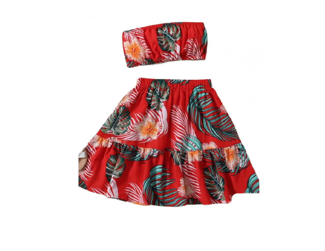 Girl Tropical Print Tube Top & Skirt