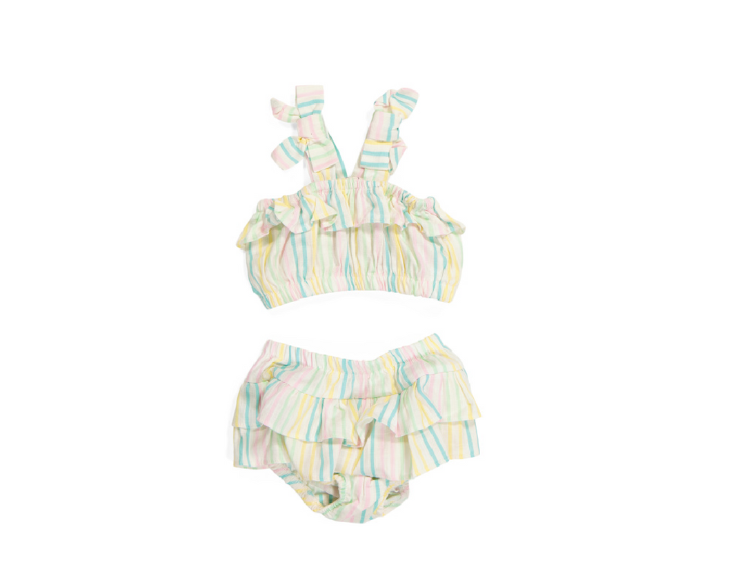 Tie Straps And Ruffle Skirt Bloomer Set