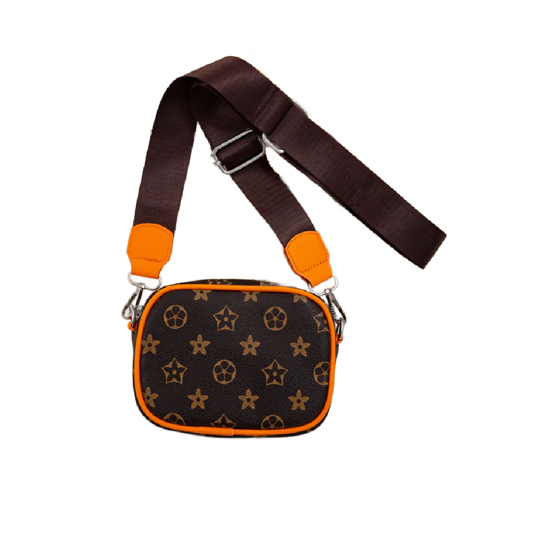 Chocolate brown/orange star printed mini crossbody purse