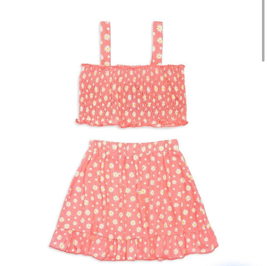 2PC.FLORAL SKIT SET W/ SMOKING TANK TOP