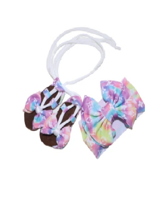 MultiColor LV Bow & Sandals Set