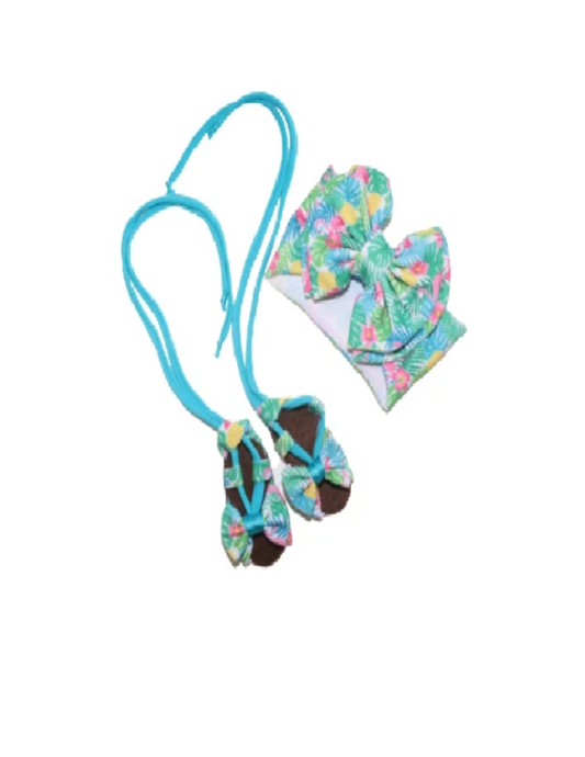 Tropical Flamingo Print Bow & Sandal Set