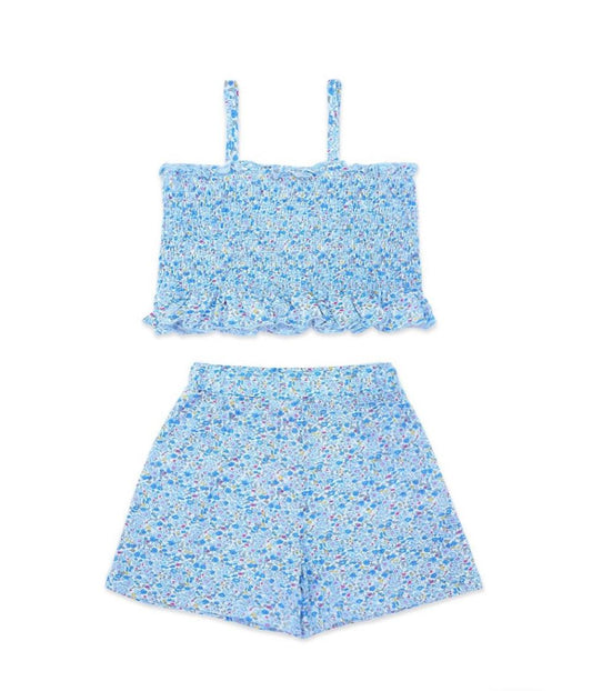 2PC. FLORAL SHORT SET W/ SMOCKING TANK TOP