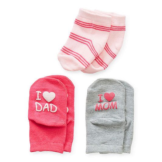 Sole Sayings Baby Girls 3 Pair Crew Socks