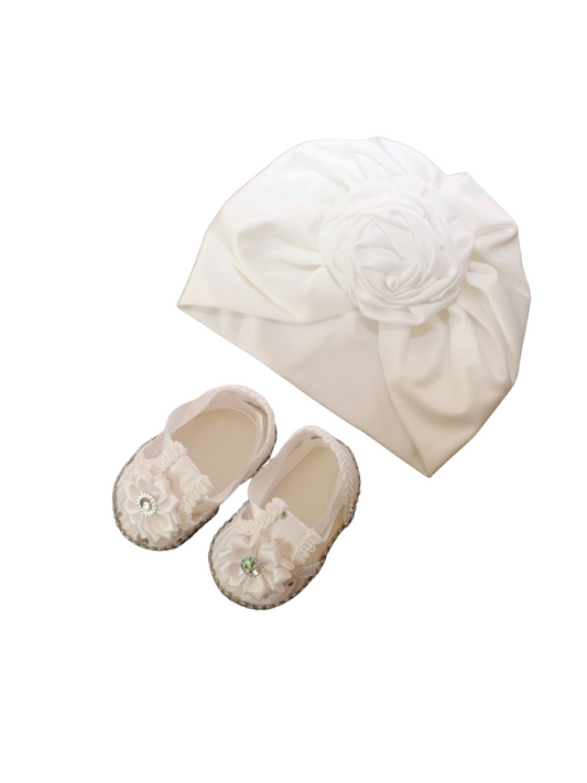 White Turban hat with matching sandals